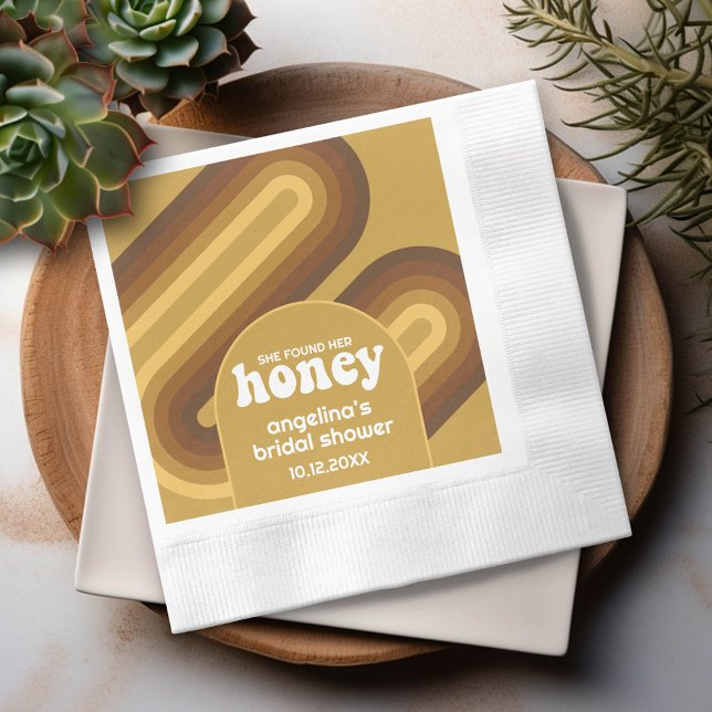 She Found Her Honey - Retro Stripes Bridal Shower Napkin (Custom Bridal Shower Napkins)