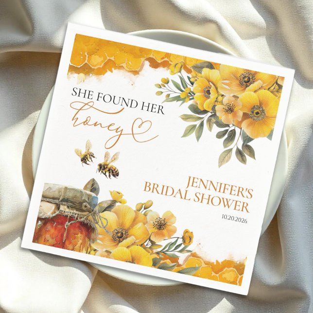 She Found Her Honey | Watercolor Bridal Shower Napkin (Creator Uploaded)