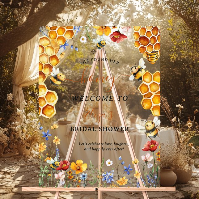 She Found Her Honey Wildflower Bee Welcome Bridal Acrylic Sign (She Found Her Honey Wildflower Bee Welcome Bridal Acrylic Sign)