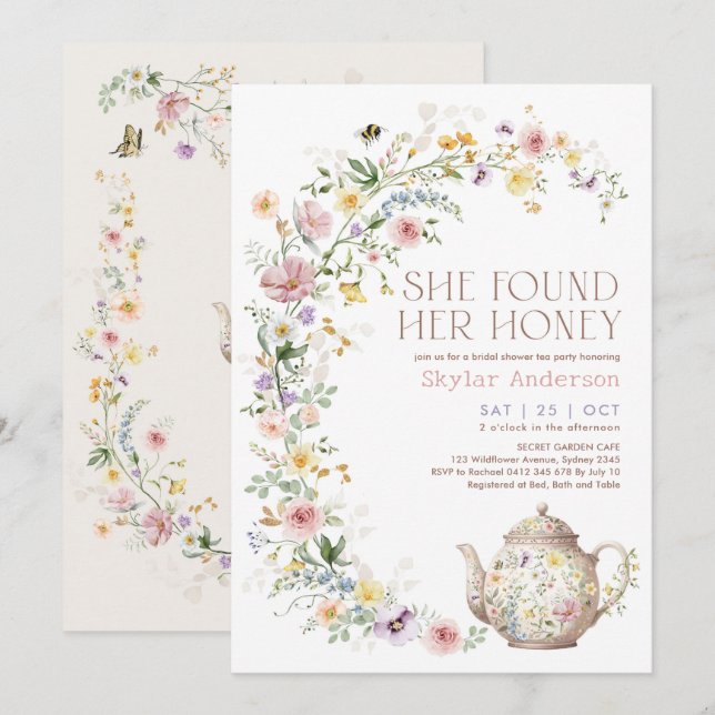 She Found Her Honey Wildflower Bridal Shower Tea Invitation (Front/Back)
