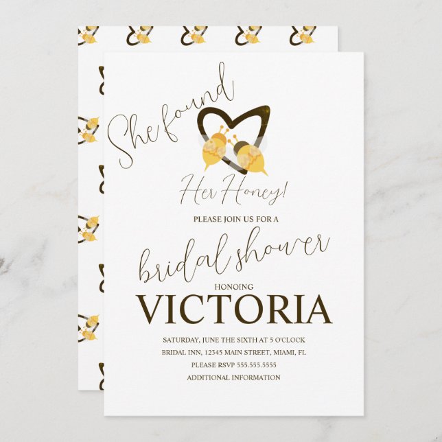 She found her honey Yellow Bees  Bridal Shower  Invitation (Front/Back)