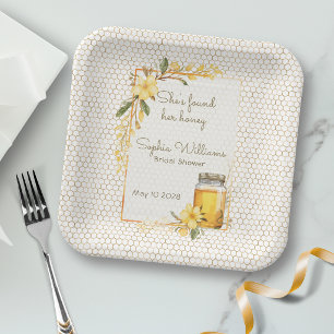 She Found Her Honey Yellow Floral Bridal Shower Paper Plate