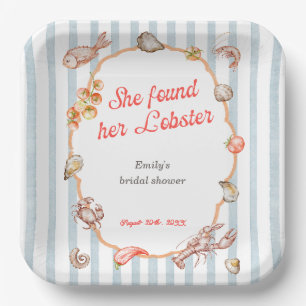 She Found Her Lobster Coastal Bridal Shower Paper Plate
