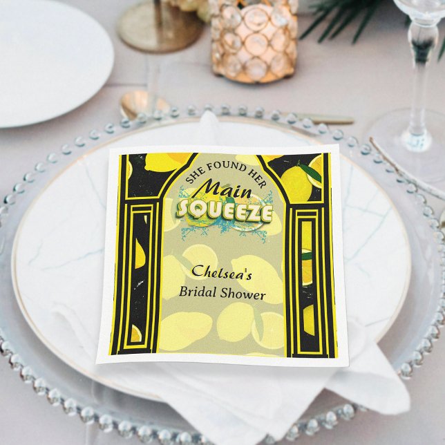 She Found Her Main Squeeze Black & Yellow Elegant  Napkin (Creator Uploaded)