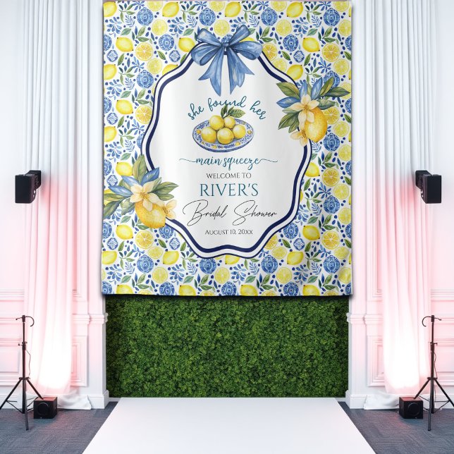 She Found Her Main Squeeze Bridal Shower Backdrop Tapestry (Creator Uploaded)