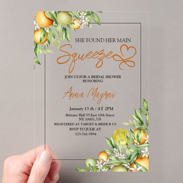 She Found Her Main Squeeze Bridal Shower Custom Acrylic Invitations (Creator Uploaded)