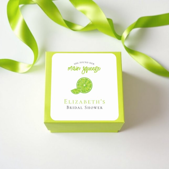She Found her Main Squeeze Bridal Shower Favor Square Sticker (Creator Uploaded)