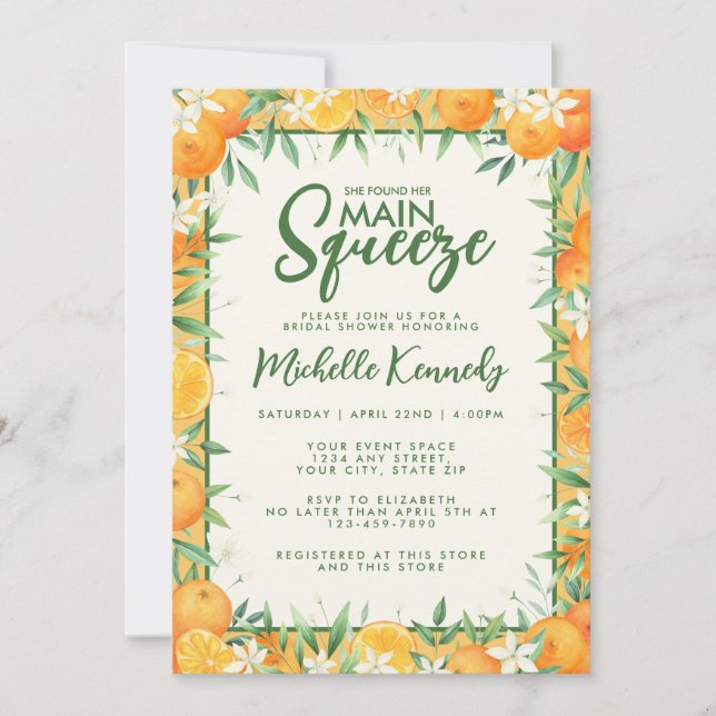 She Found Her Main Squeeze Bridal Shower  Invitation (Front)