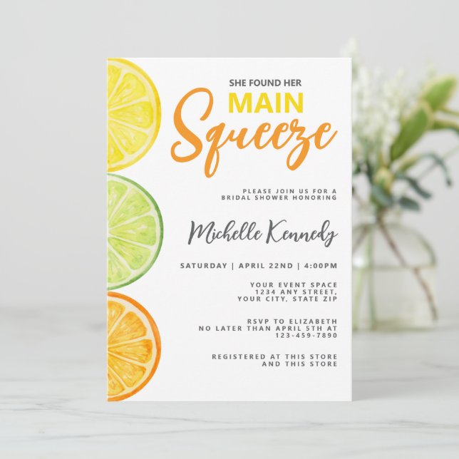 She Found Her Main Squeeze Bridal Shower  Invitation (Standing Front)