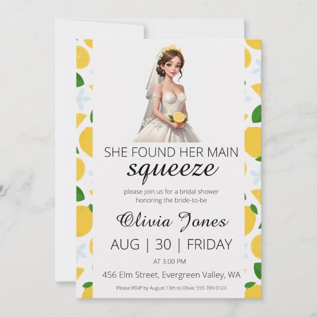 she found her main squeeze bridal shower invitation (Front)