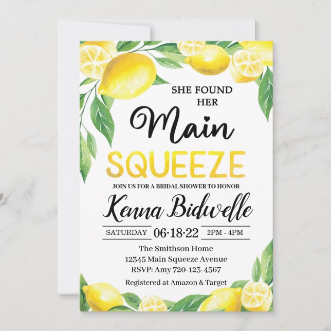She Found Her Main Squeeze Bridal Shower Invite (Front)