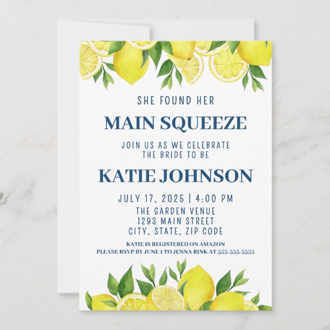 She Found Her Main Squeeze Bridal Shower Invite (Front)