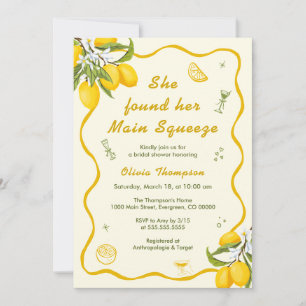 She Found Her Main Squeeze Bridal Shower Lemon  Invitation