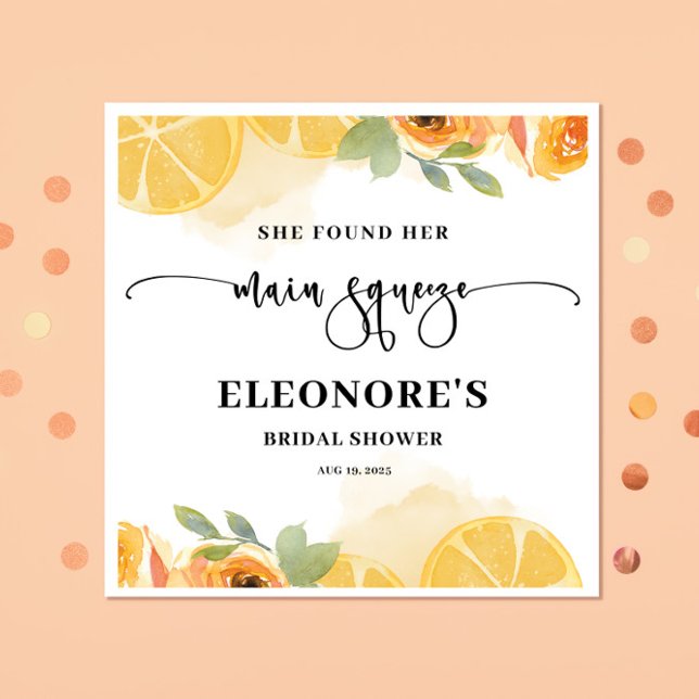 She Found her Main Squeeze Bridal Shower  Napkin (Creator Uploaded)