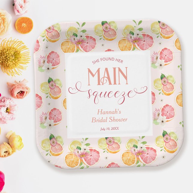 She Found Her Main Squeeze Bridal Shower Paper Plate (Creator Uploaded)