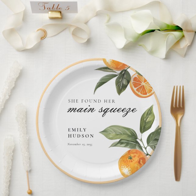 She Found Her Main Squeeze Bridal Shower Paper Plate (Wedding)