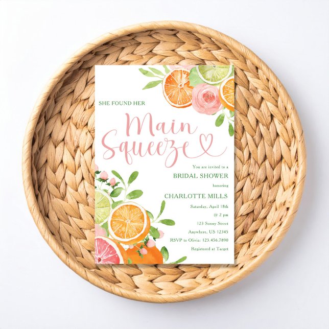 She Found Her Main Squeeze Citrus Bridal Shower In Invitation (Creator Uploaded)