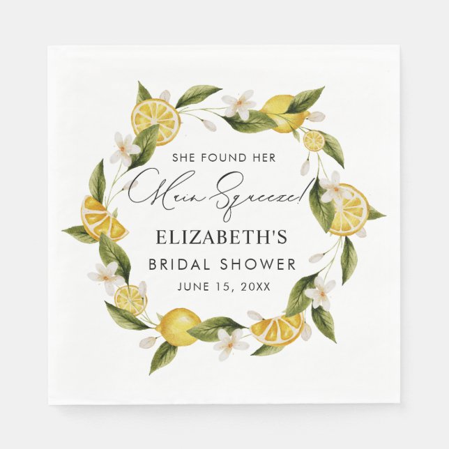 She Found Her Main Squeeze Citrus Bridal Shower Napkin (Front)