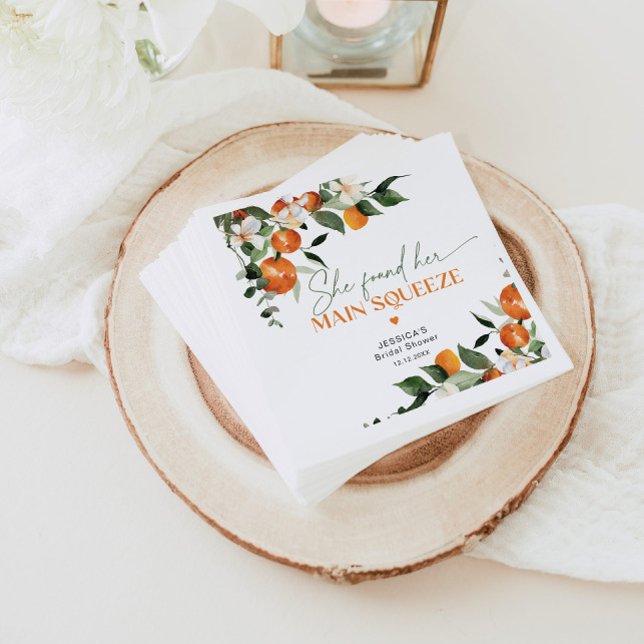 She found her main squeeze citrus bridal shower napkin (Creator Uploaded)