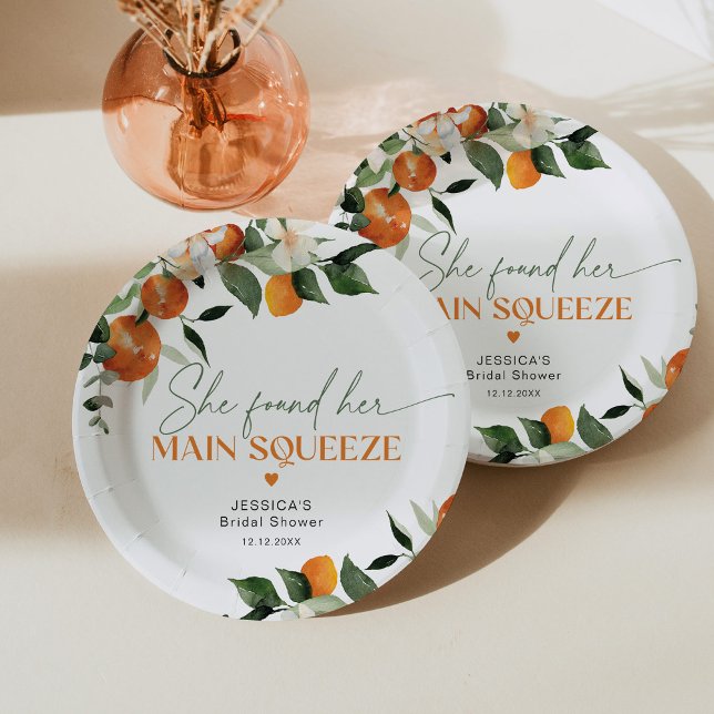 She found her main squeeze citrus bridal shower paper plate (Creator Uploaded)