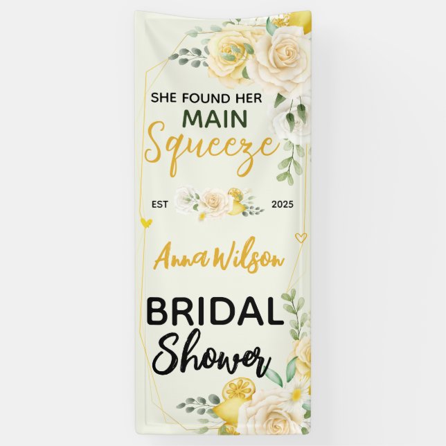 She Found Her Main Squeeze Elegant Bridal Shower  Banner (Vertical)