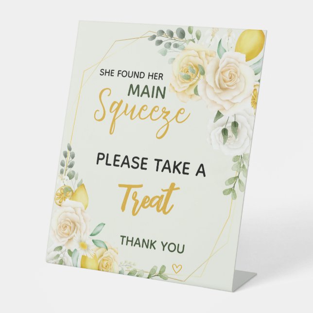 She Found Her Main Squeeze Elegant Bridal Shower  Pedestal Sign (Front)