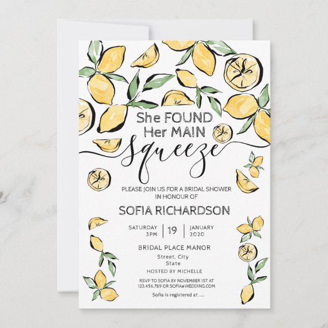 She found her main squeeze lemon BOHO SUMMER Invit Invitation (Front)