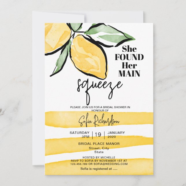 She found her main squeeze lemon BOHO SUMMER Invit Invitation (Front)