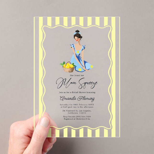 She Found Her Main Squeeze Lemon Bridal Shower Acrylic Invitations (Insitu (Handheld))