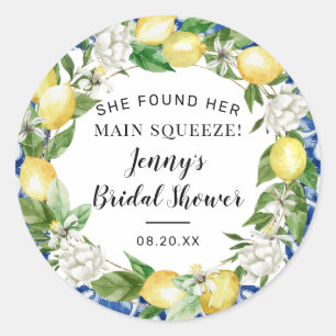 She Found Her Main Squeeze Lemon Bridal Shower Cla Classic Round Sticker
