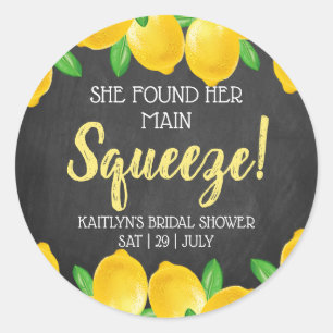She Found Her Main Squeeze Lemon Bridal Shower Classic Round Sticker
