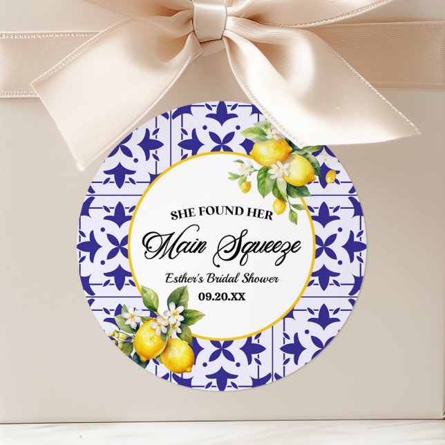 She Found Her Main Squeeze Lemon Bridal Shower Classic Round Sticker (Creator Uploaded)