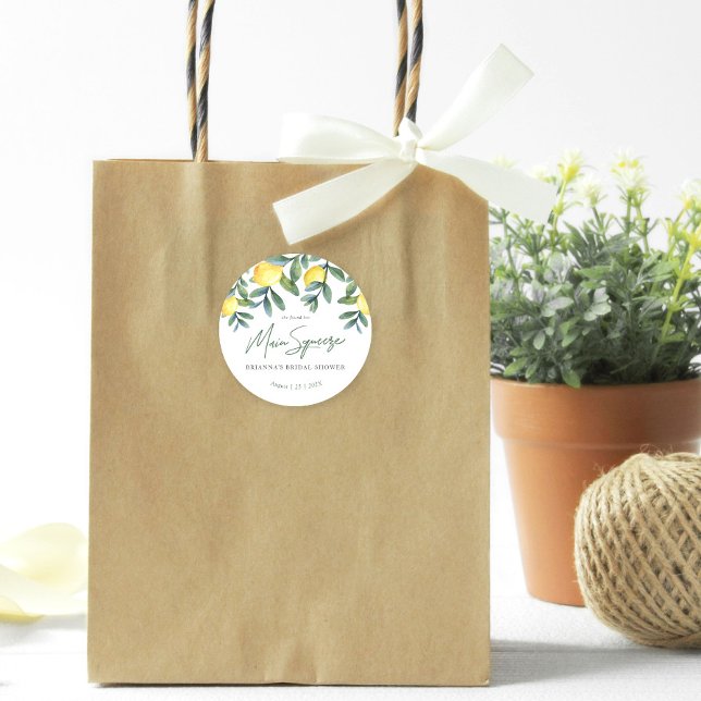 She Found Her Main Squeeze Lemon Bridal Shower Classic Round Sticker (Creator Uploaded)