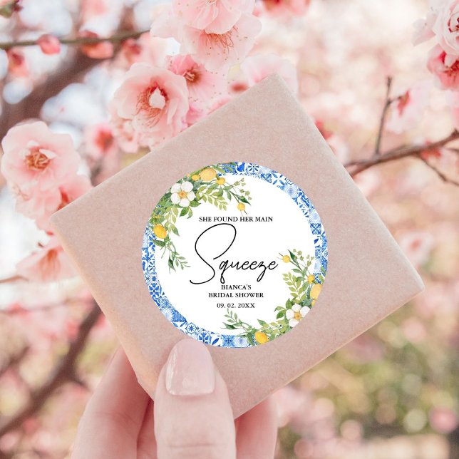 She found her main squeeze lemon  Bridal Shower Classic Round Sticker (Creator Uploaded)