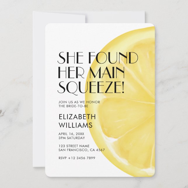 She Found Her Main Squeeze Lemon Bridal Shower Invitation (Front)