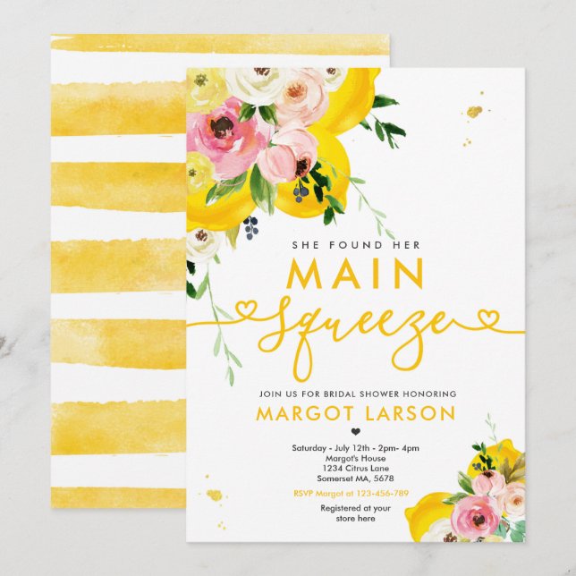She Found Her Main Squeeze Lemon Bridal Shower Invitation (Front/Back)