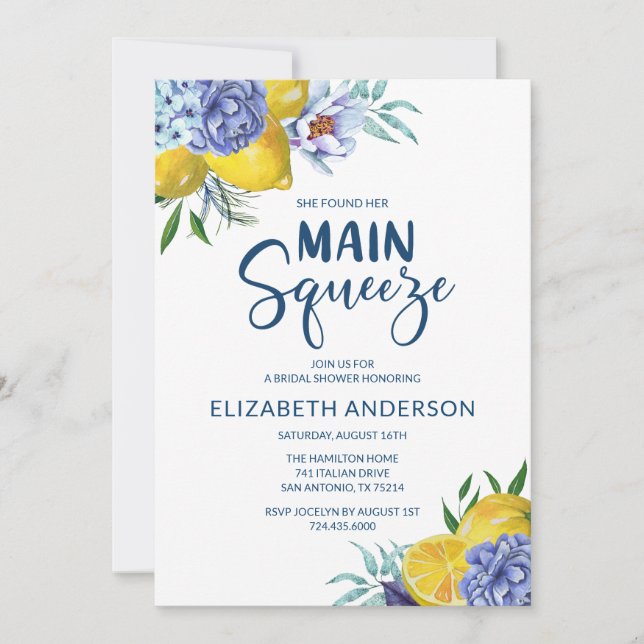 She Found Her Main Squeeze Lemon Bridal Shower Invitation (Front)