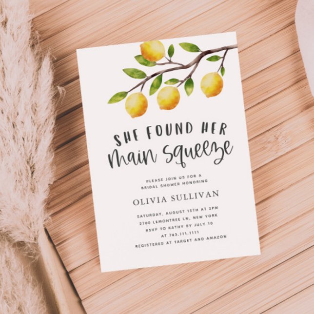She Found Her Main Squeeze Lemon Bridal Shower Invitation (Creator Uploaded)