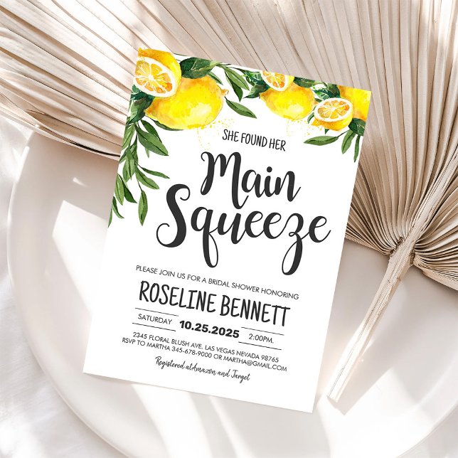 She Found Her Main Squeeze Lemon Bridal Shower Invitation (Creator Uploaded)