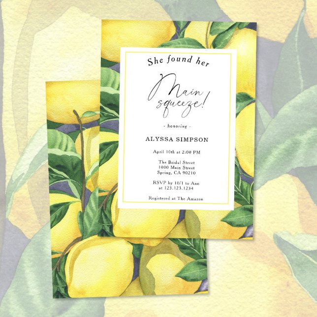 She Found Her Main Squeeze Lemon Bridal Shower Invitation (Creator Uploaded)