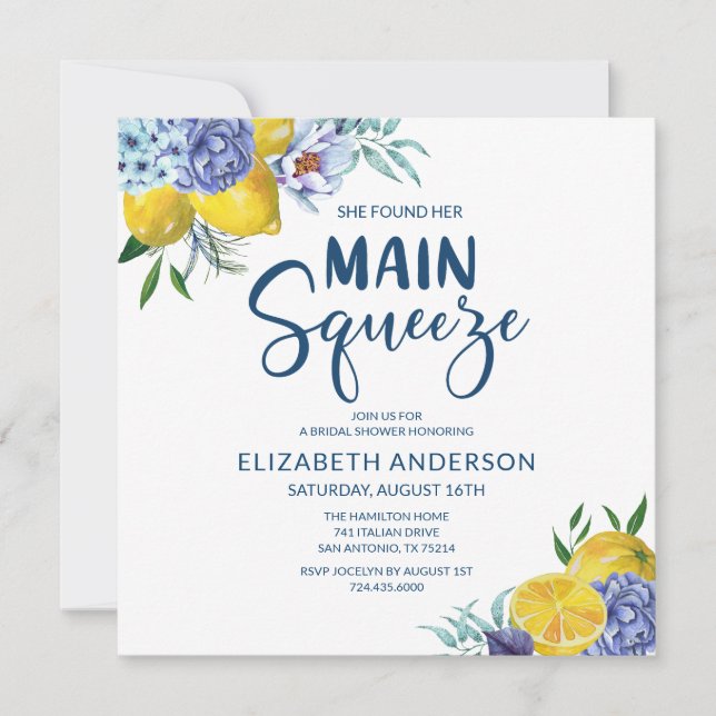 She Found Her Main Squeeze Lemon Bridal Shower Invitation (Front)