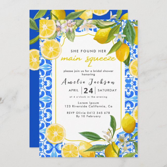 She Found Her Main Squeeze Lemon Bridal Shower Invitation (Front/Back)