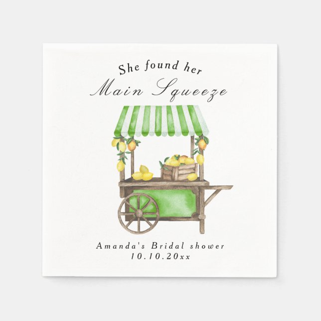 She Found Her Main Squeeze Lemon Bridal Shower Napkin (Front)