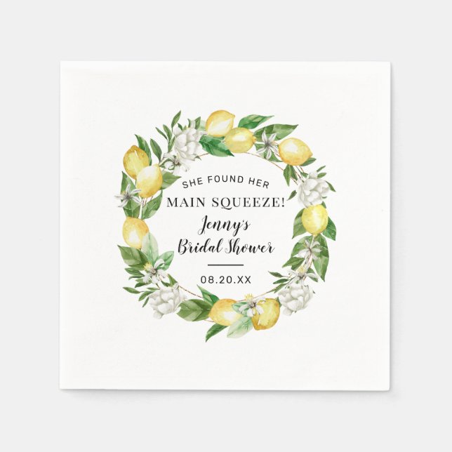 She Found Her Main Squeeze Lemon Bridal Shower Napkin (Front)