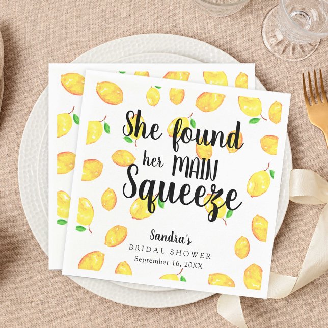 She Found Her Main Squeeze Lemon Bridal Shower Napkin (Creator Uploaded)