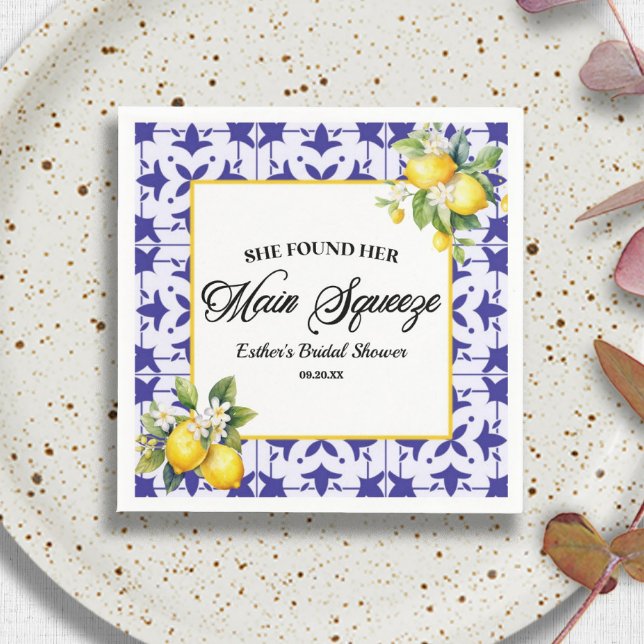 She Found Her Main Squeeze Lemon Bridal Shower Napkin (Creator Uploaded)