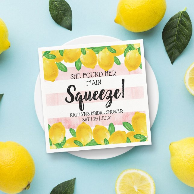 She Found Her Main Squeeze Lemon Bridal Shower Napkin (Creator Uploaded)