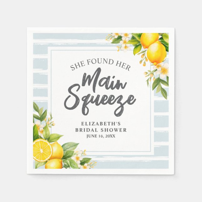 She Found Her Main Squeeze Lemon Bridal Shower Napkin (Front)
