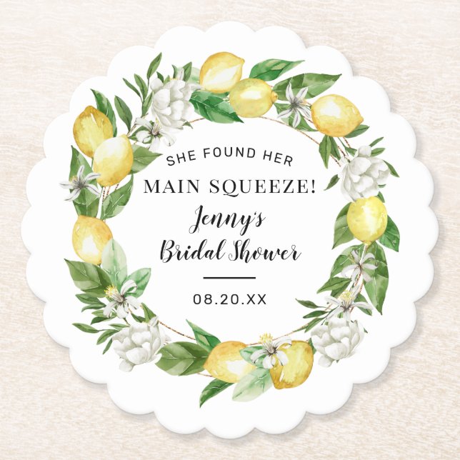 She Found Her Main Squeeze Lemon Bridal Shower  Paper Coaster (Front)
