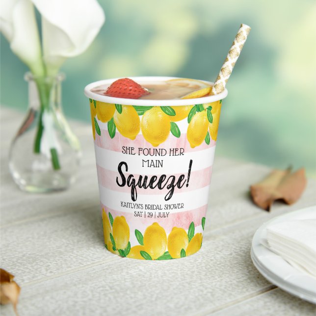 She Found Her Main Squeeze Lemon Bridal Shower Paper Cups (Insitu)